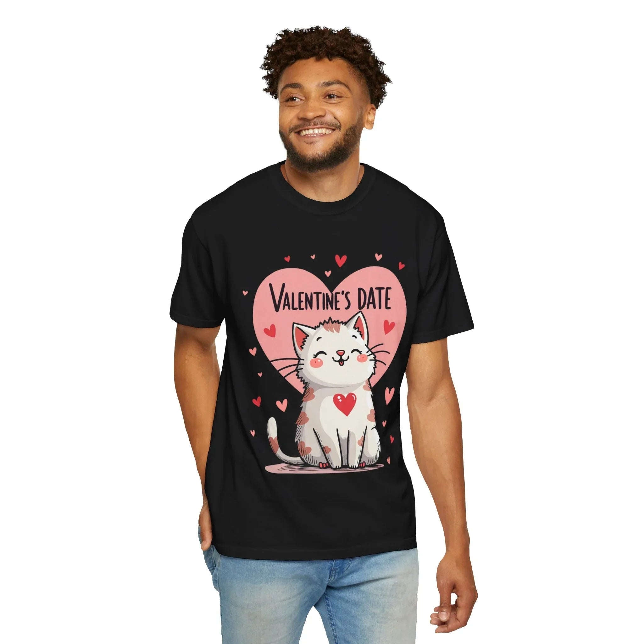 Valentine Cat Heart Shirt, Cute Blushing Kitty T-Shirt, Pink Heart Cat Graphic Tee, Cat Lover Gift, Valentines Day Outfit