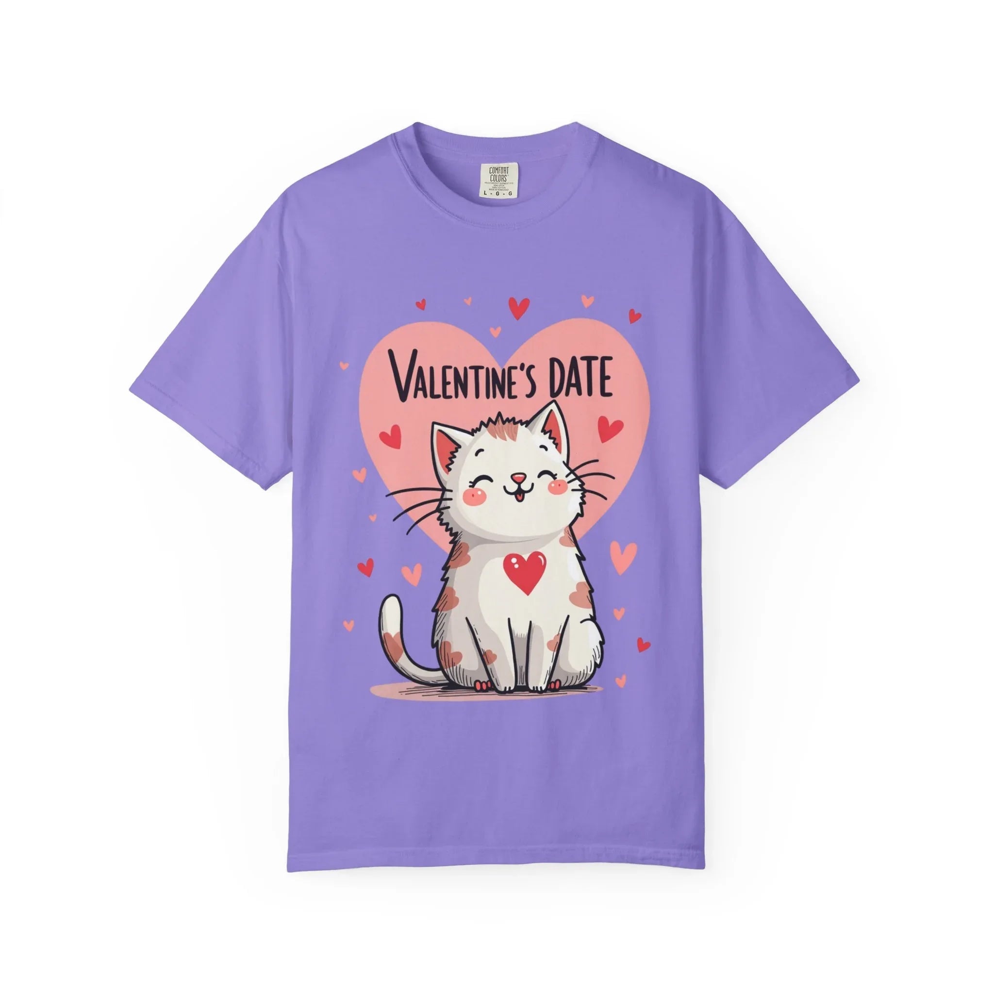 Valentine Cat Heart Shirt, Cute Blushing Kitty T-Shirt, Pink Heart Cat Graphic Tee, Cat Lover Gift, Valentines Day Outfit Violet