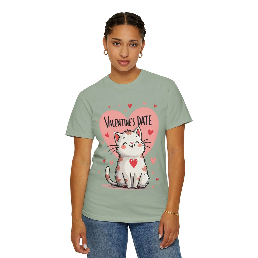 Valentine Cat Heart Shirt, Cute Blushing Kitty T-Shirt, Pink Heart Cat Graphic Tee, Cat Lover Gift, Valentines Day Outfit