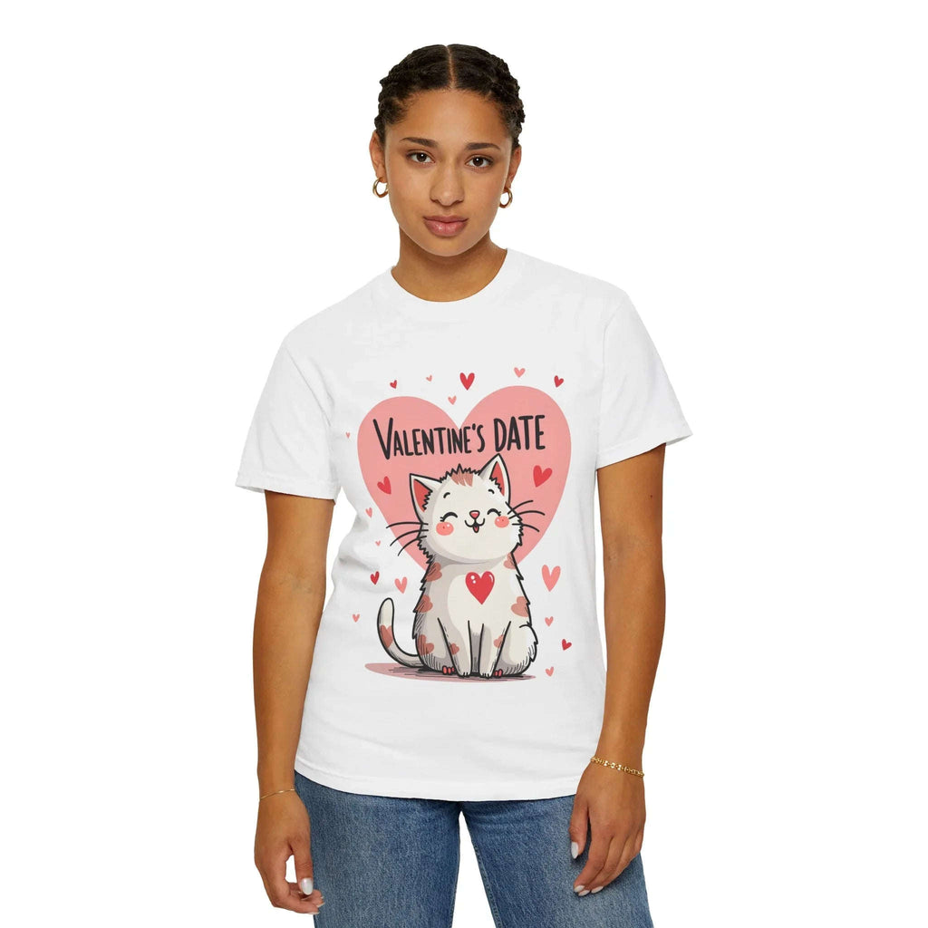 Valentine Cat Heart Shirt, Cute Blushing Kitty T-Shirt, Pink Heart Cat Graphic Tee, Cat Lover Gift, Valentines Day Outfit