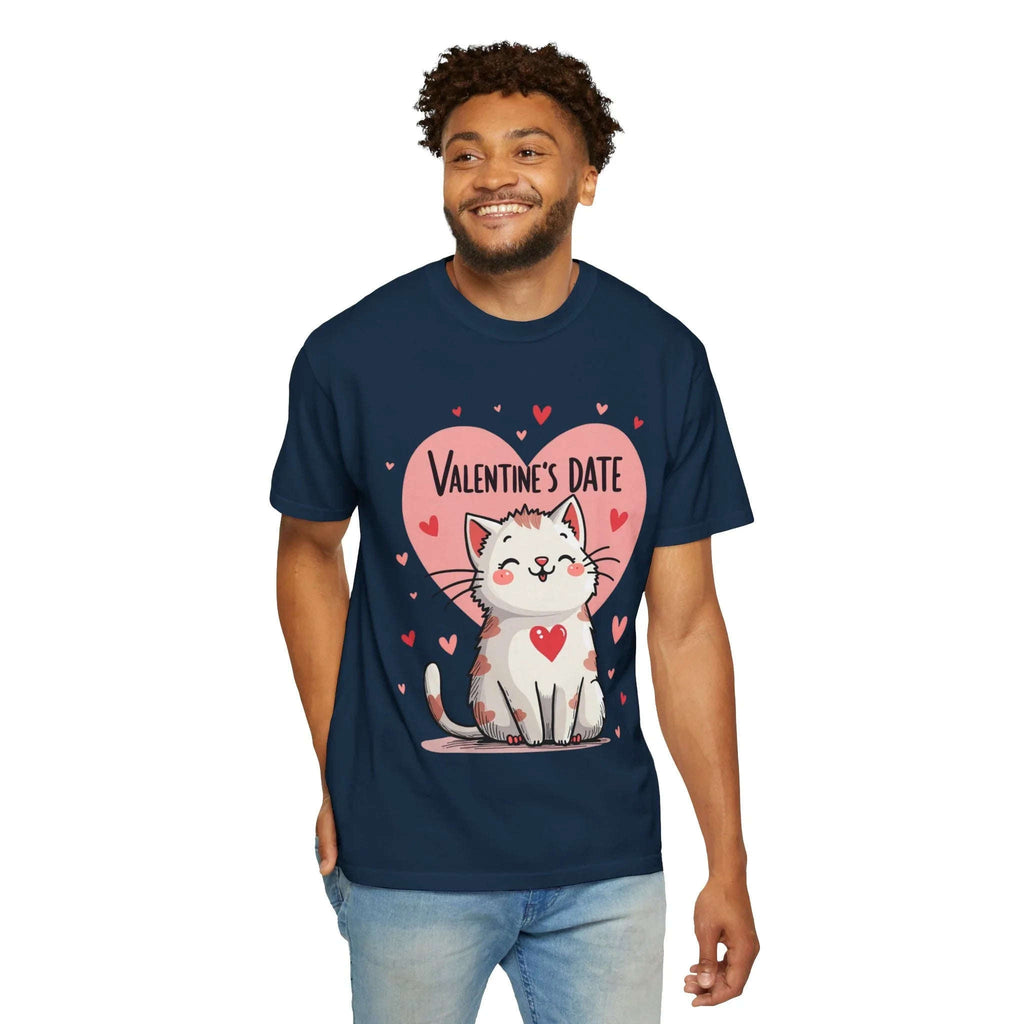 Valentine Cat Heart Shirt, Cute Blushing Kitty T-Shirt, Pink Heart Cat Graphic Tee, Cat Lover Gift, Valentines Day Outfit