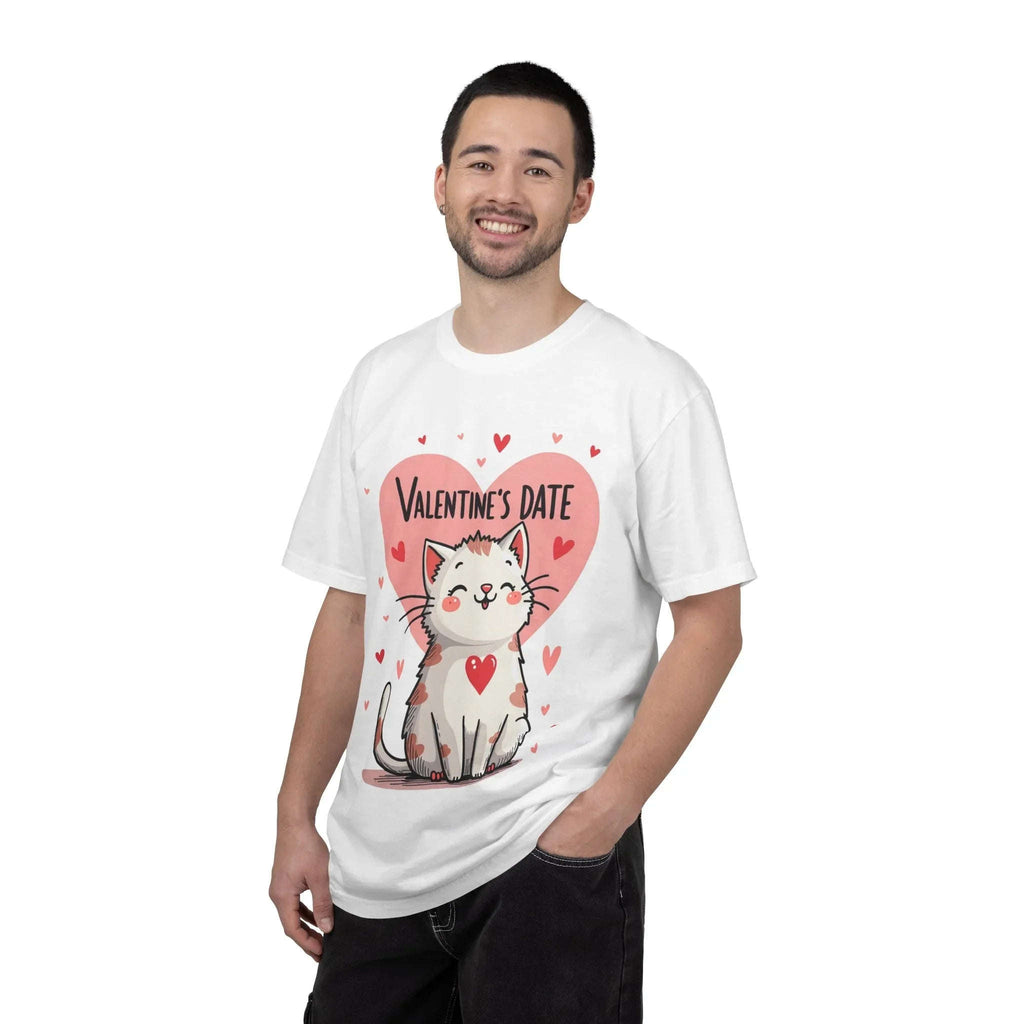 Valentine Cat Heart Shirt, Cute Blushing Kitty T-Shirt, Pink Heart Cat Graphic Tee, Cat Lover Gift, Valentines Day Outfit