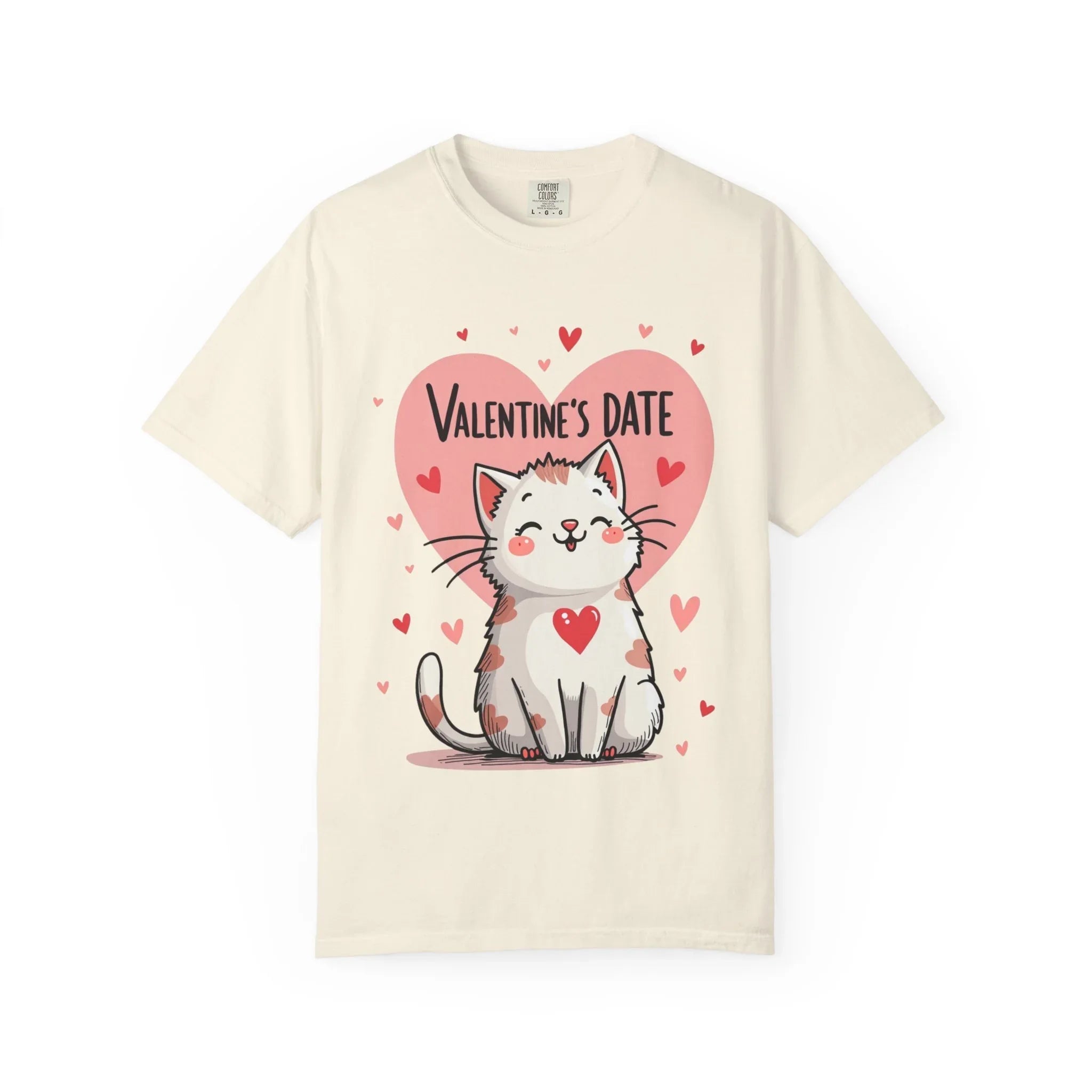 Valentine Cat Heart Shirt, Cute Blushing Kitty T-Shirt, Pink Heart Cat Graphic Tee, Cat Lover Gift, Valentines Day Outfit Ivory