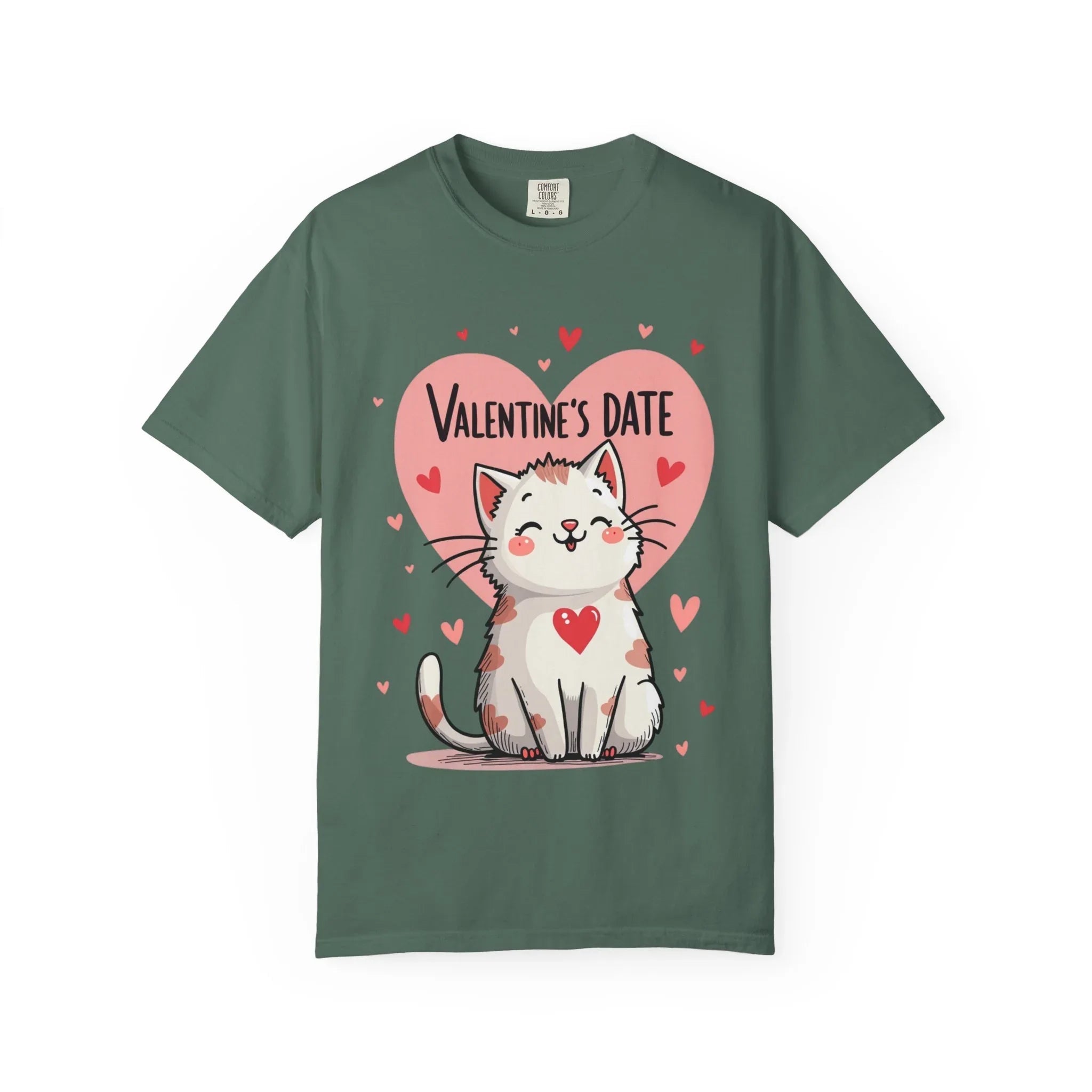 Valentine Cat Heart Shirt, Cute Blushing Kitty T-Shirt, Pink Heart Cat Graphic Tee, Cat Lover Gift, Valentines Day Outfit Blue Spruce
