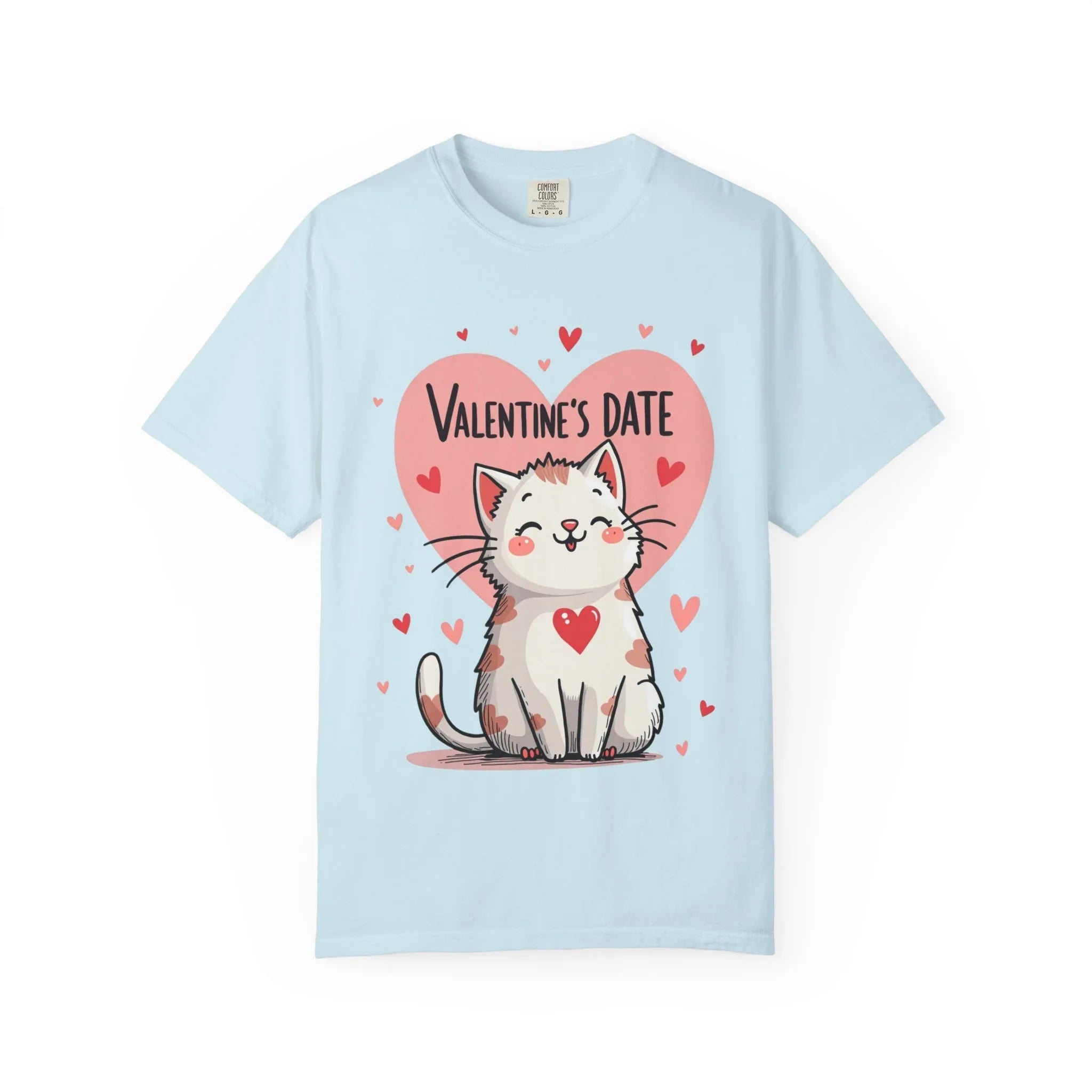 Valentine Cat Heart Shirt, Cute Blushing Kitty T-Shirt, Pink Heart Cat Graphic Tee, Cat Lover Gift, Valentines Day Outfit Chambray