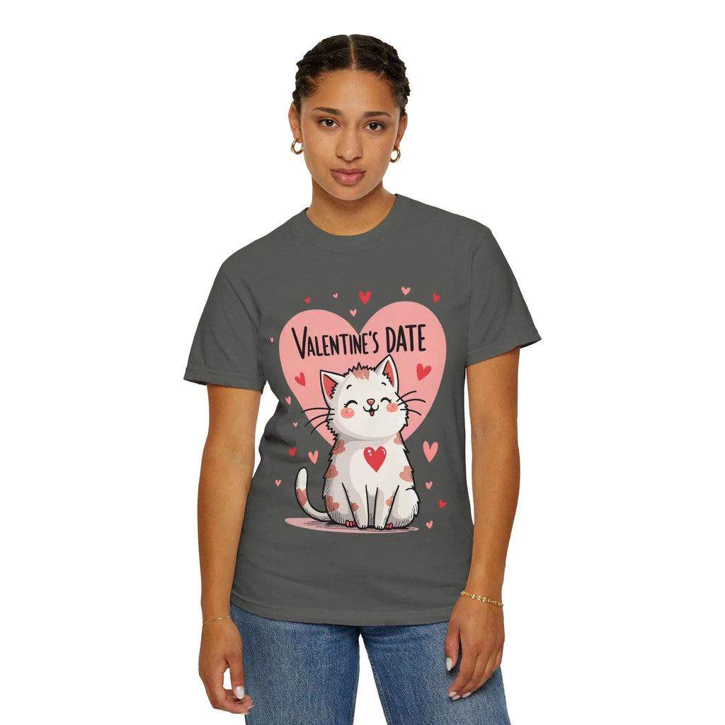 Valentine Cat Heart Shirt, Cute Blushing Kitty T-Shirt, Pink Heart Cat Graphic Tee, Cat Lover Gift, Valentines Day Outfit