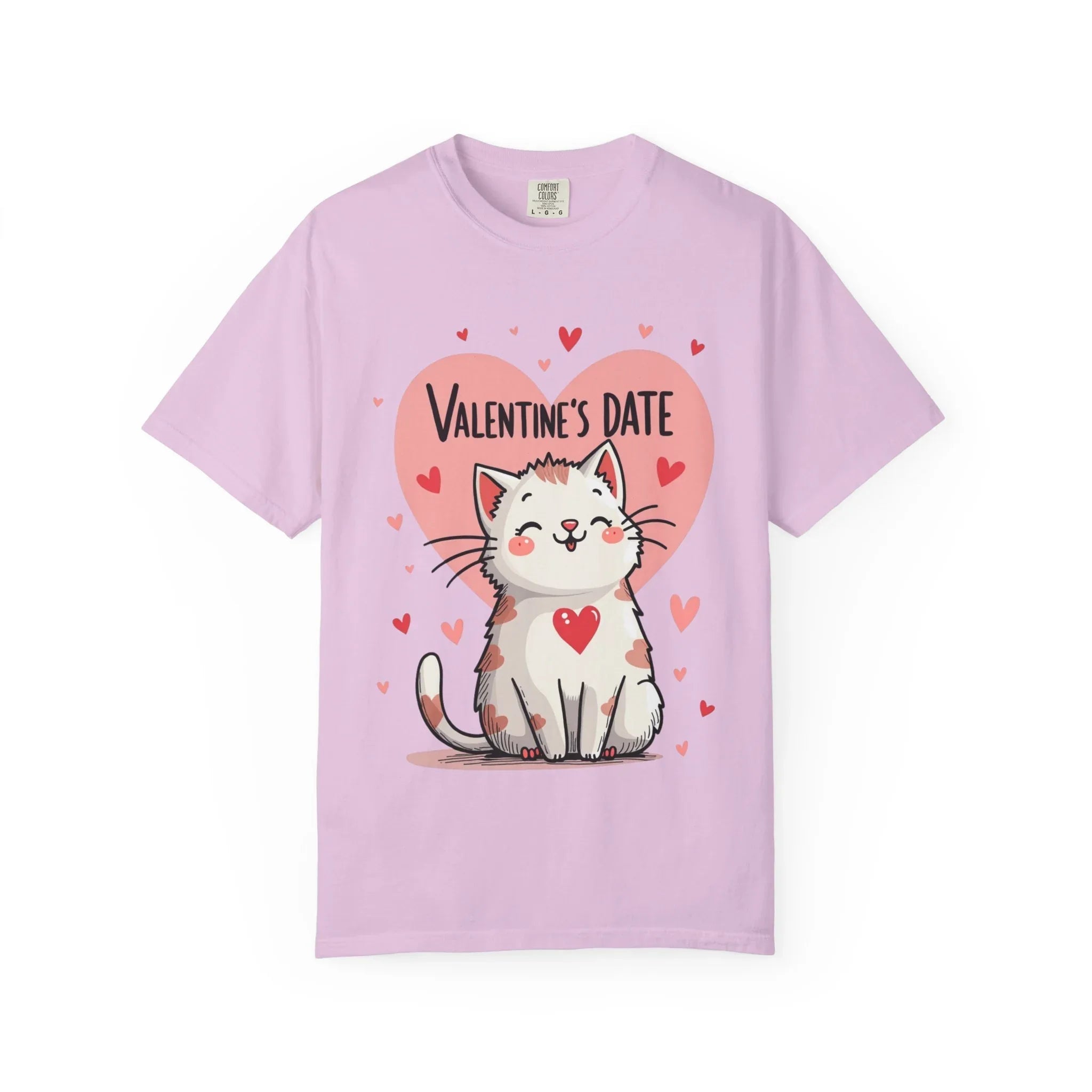 Valentine Cat Heart Shirt, Cute Blushing Kitty T-Shirt, Pink Heart Cat Graphic Tee, Cat Lover Gift, Valentines Day Outfit Orchid