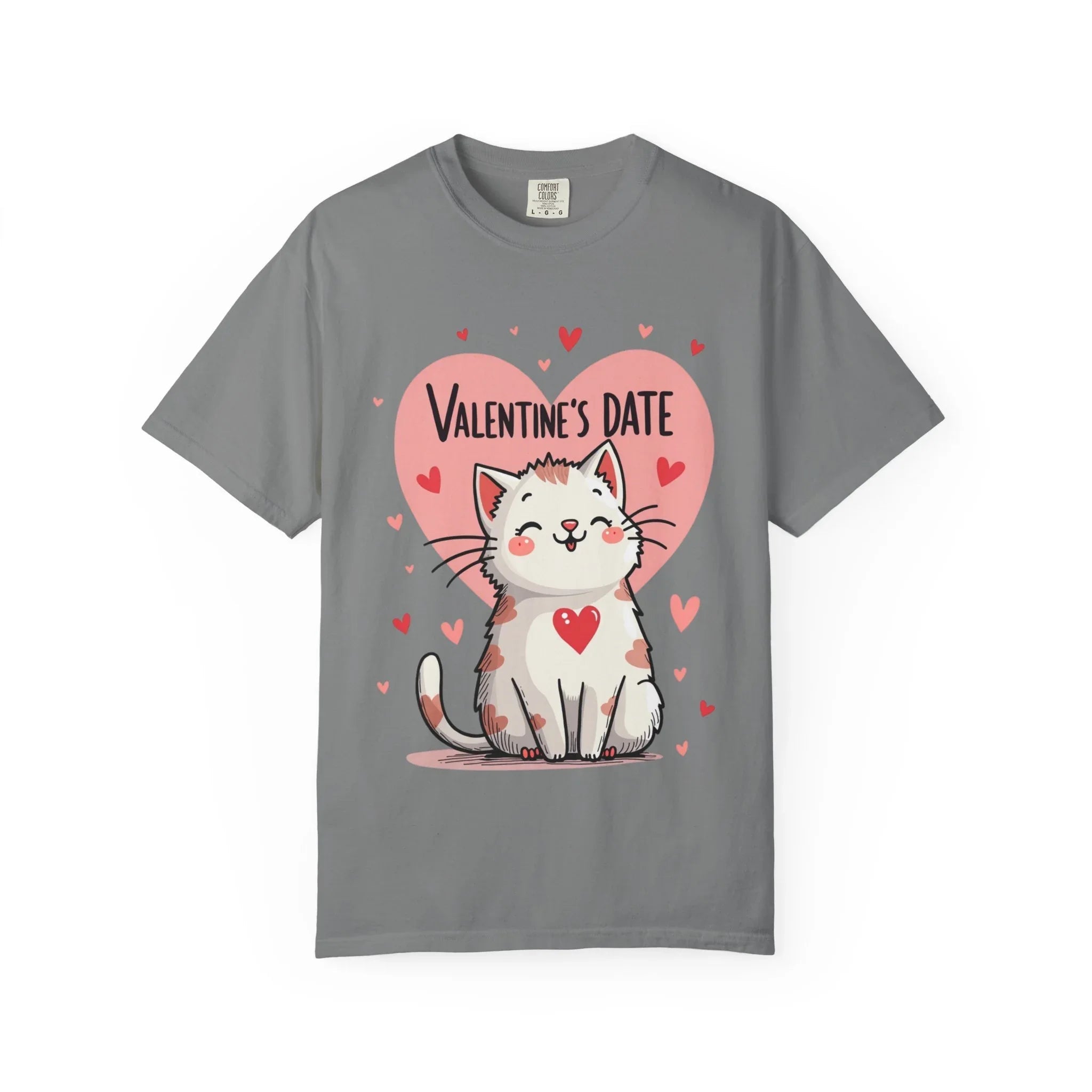 Valentine Cat Heart Shirt, Cute Blushing Kitty T-Shirt, Pink Heart Cat Graphic Tee, Cat Lover Gift, Valentines Day Outfit Grey