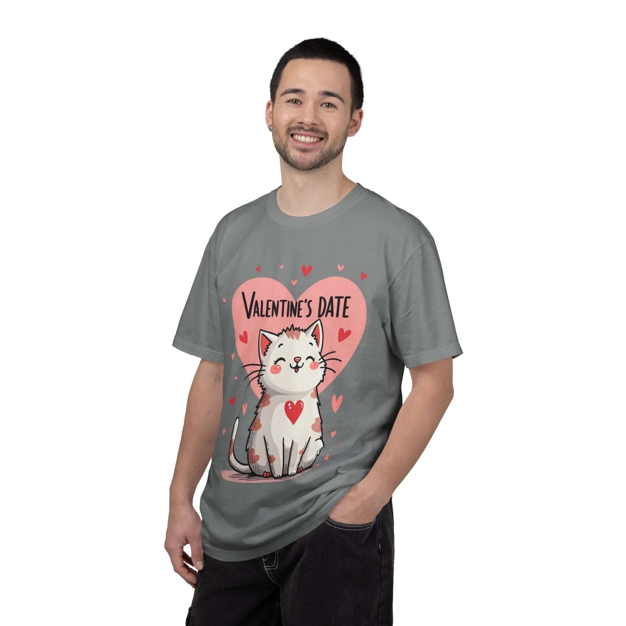 Valentine Cat Heart Shirt, Cute Blushing Kitty T-Shirt, Pink Heart Cat Graphic Tee, Cat Lover Gift, Valentines Day Outfit