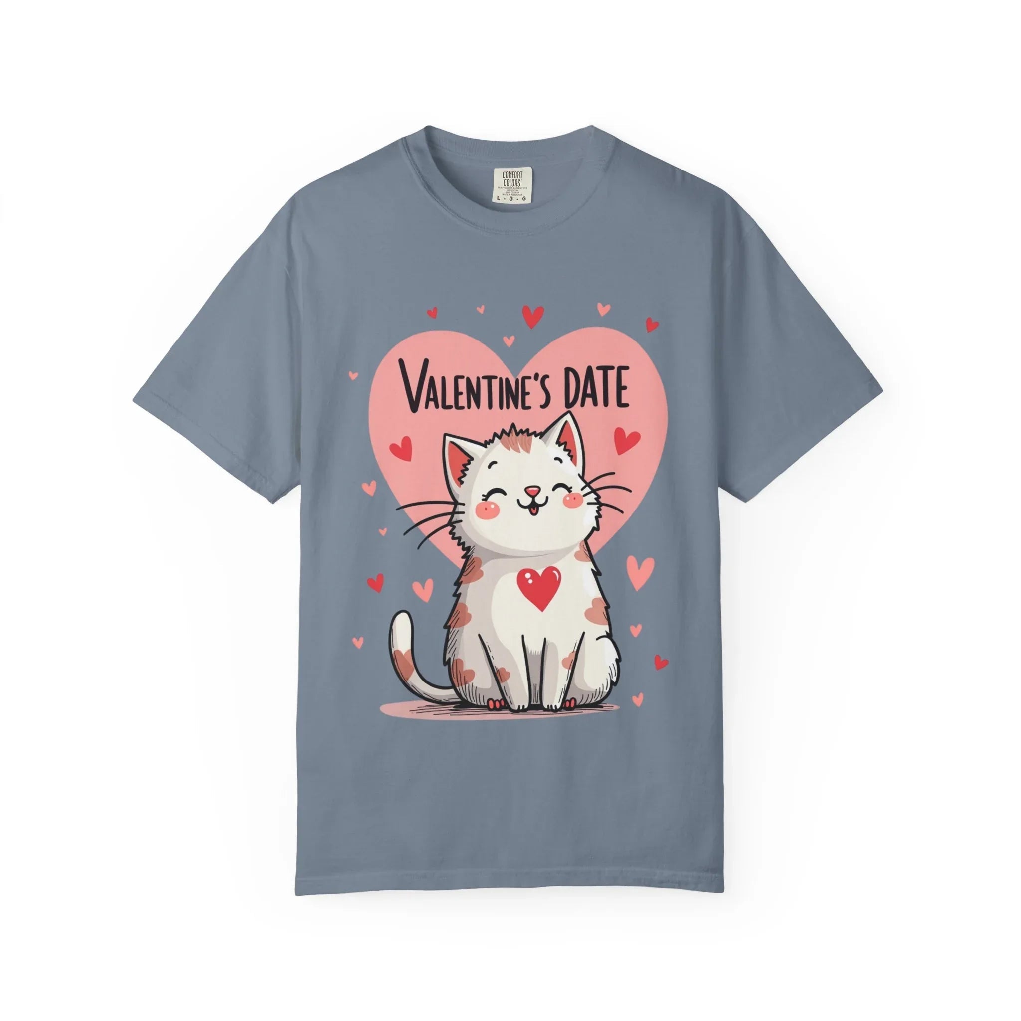Valentine Cat Heart Shirt, Cute Blushing Kitty T-Shirt, Pink Heart Cat Graphic Tee, Cat Lover Gift, Valentines Day Outfit Blue Jean
