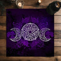 🌙 Velvet Tarot Card Mat | Purple Triple Moon Goddess Design – Altar Cloth & Table Pad for Witchcraft, Astrology, and Board Games