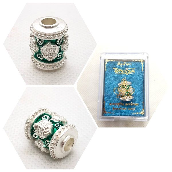 Four-Eared Five-Eyed Talisman Amulet Beads - Thai Charm ร้านค้าของฉัน Silver plated-green enamel Gold plated - rainbow surface Gold plated - green enamel Gold plated - rainbow surface-Gold plated - green enamel-Silver plated-green enamel-Gold plated - red enamel-Silver plated-red enamel-