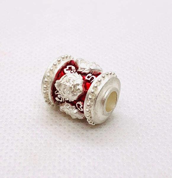 Four-Eared Five-Eyed Amulet - Authentic Thai Talisman Beads for Luck and Protection Silver plated-red enamel