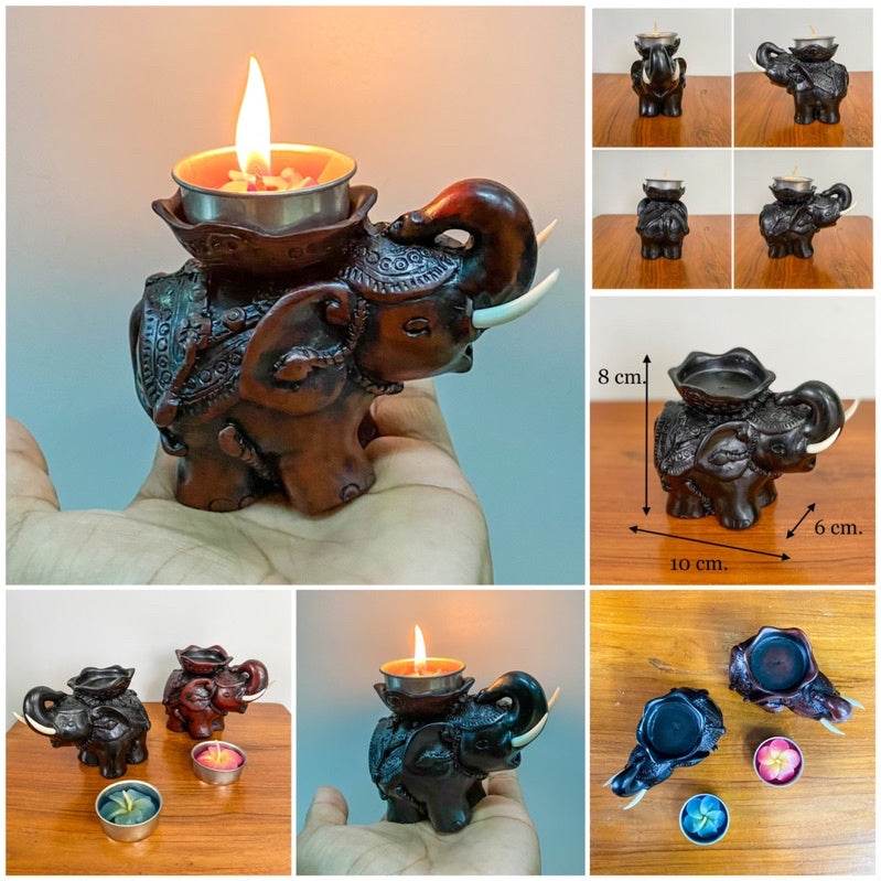 Handcrafted elephant tea light figurine candle holder with intricate patterns for home decor