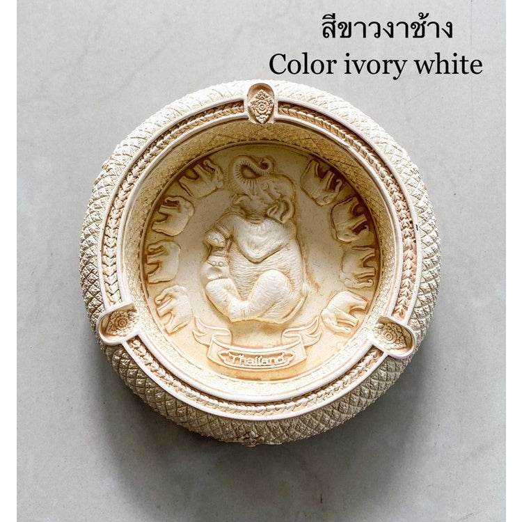 Ivory white handcrafted peacock elephant ashtray souvenir with detailed elephant design