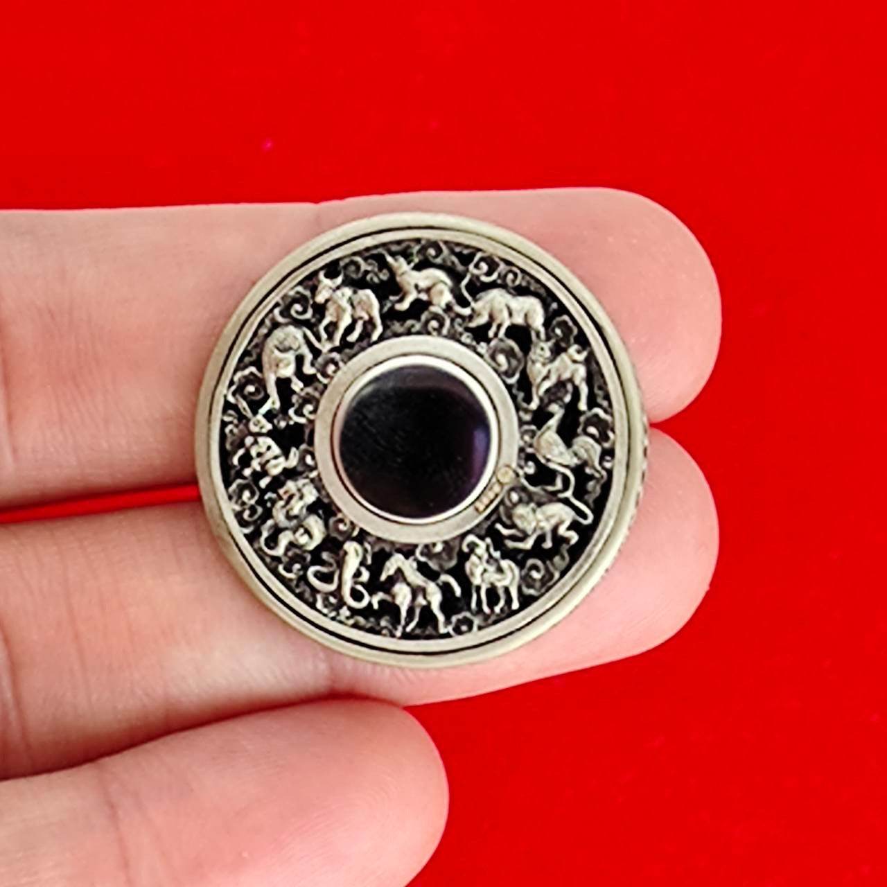 Phraya Rahu Coin for Wealth with Gemstone Charm for Abundance