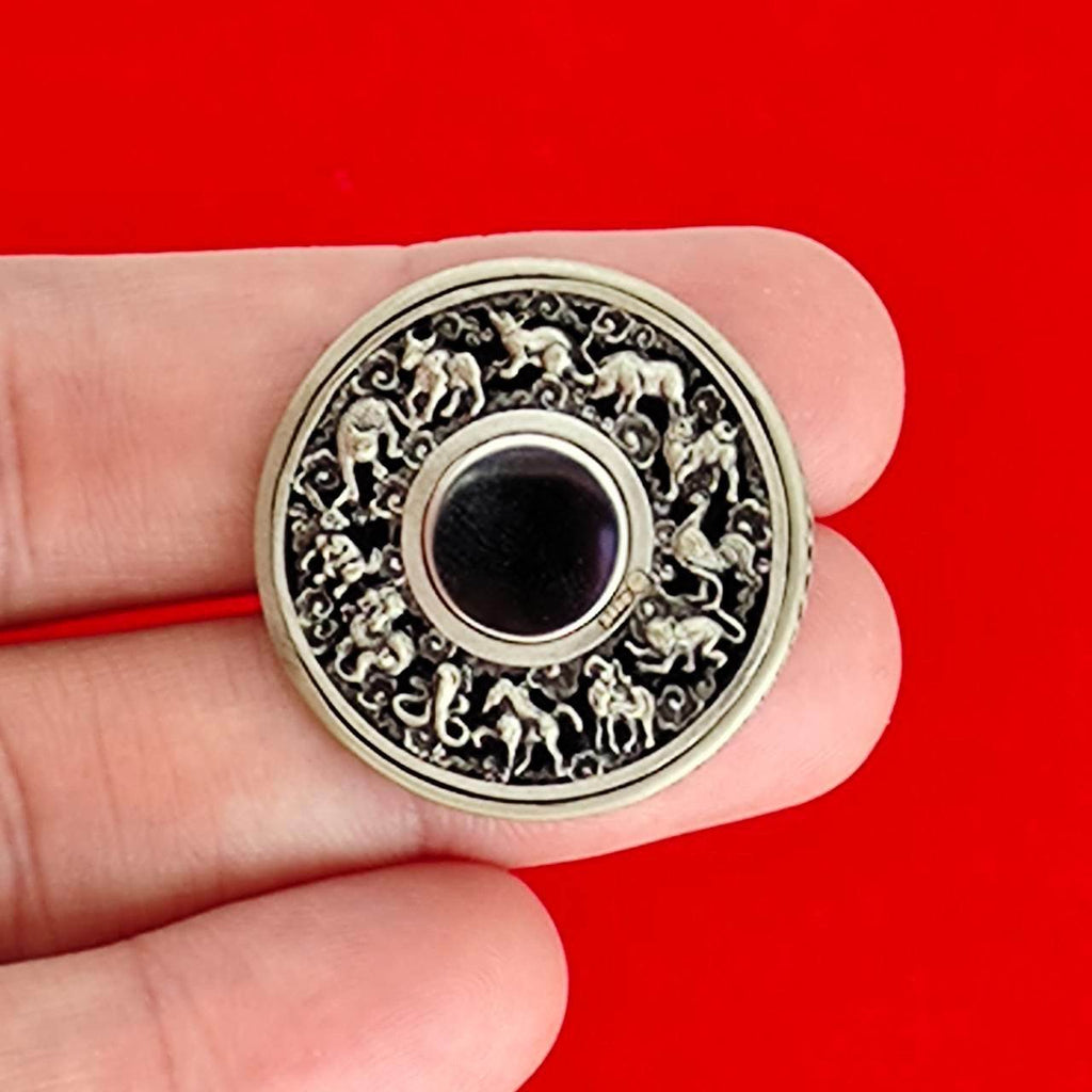 Phraya Rahu Coin for Wealth with Gemstone Charm for Abundance