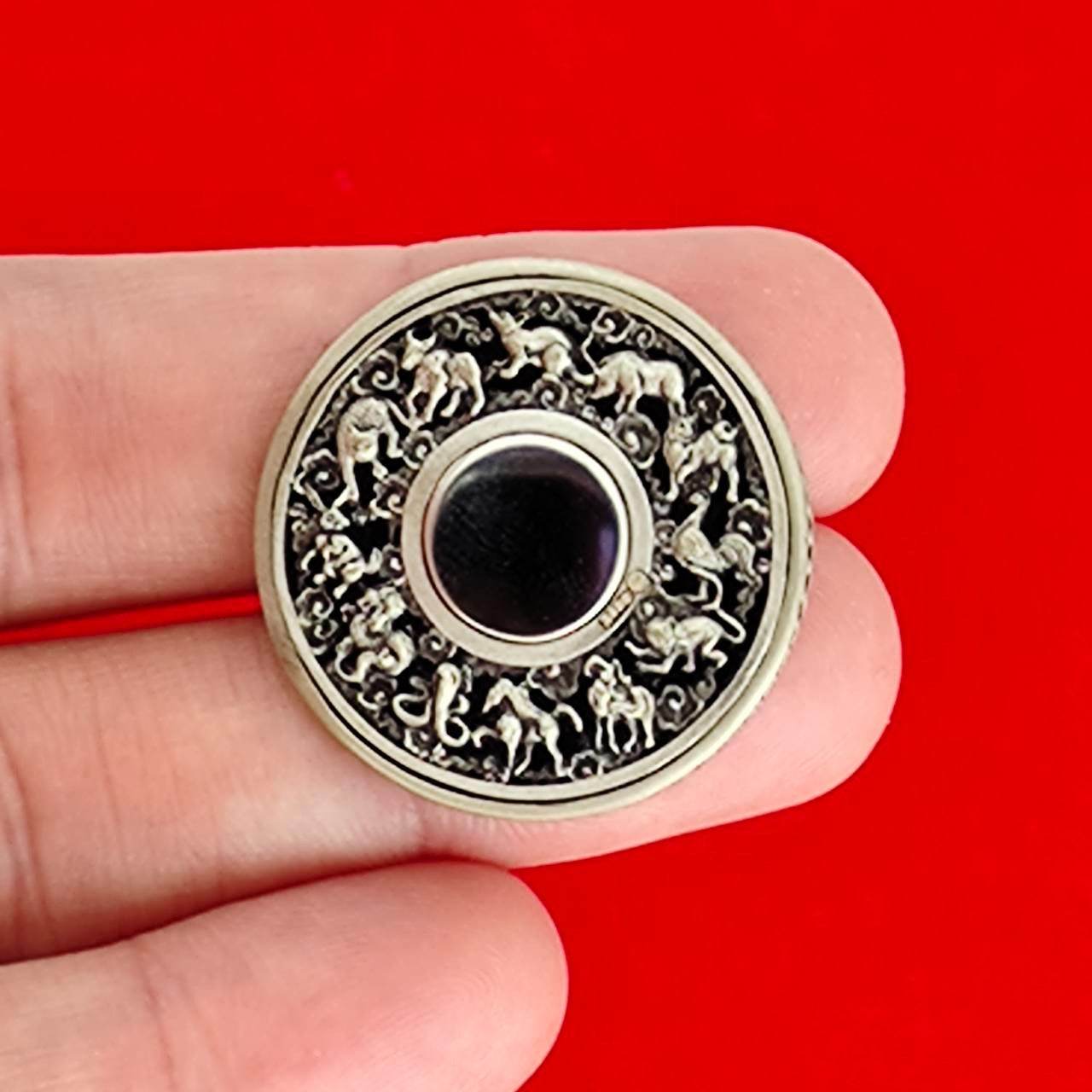 Phraya Rahu Coin for Wealth with Gemstone Charm for Abundance