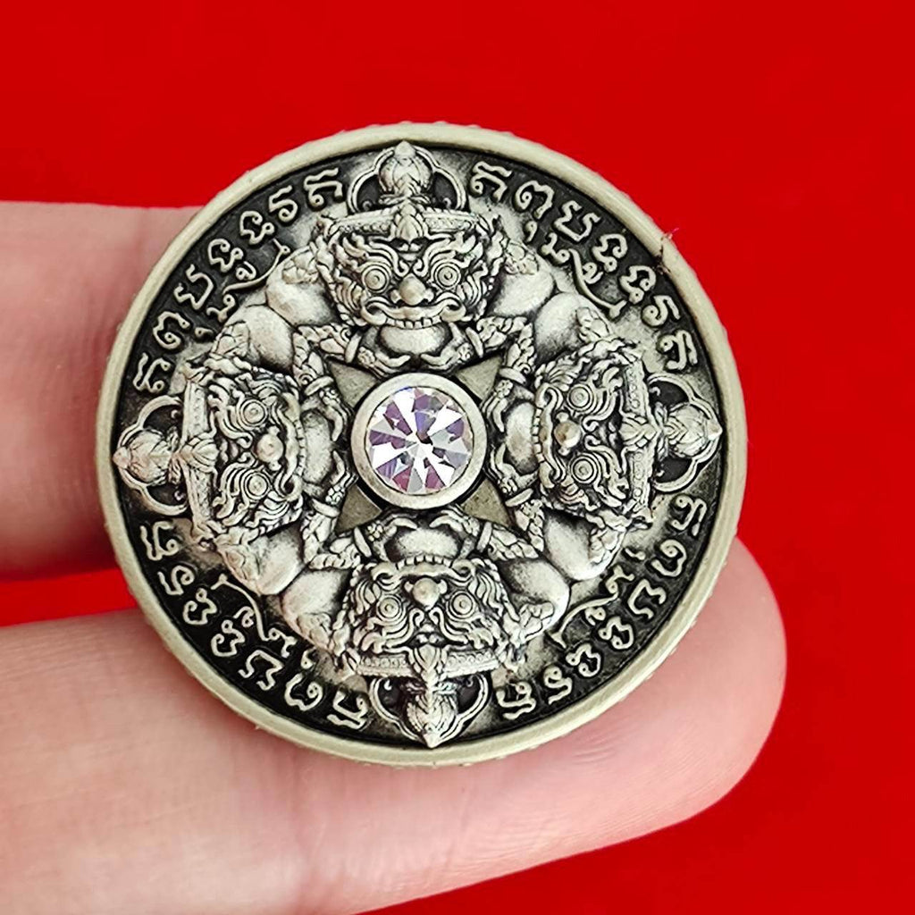 Phraya Rahu Coin for Wealth with Gemstone Charm for Abundance