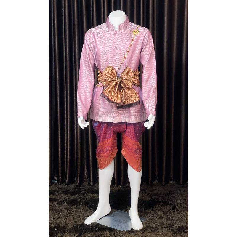 Traditional Thai Wedding Outfit Set - Purple One-Sake.com Women's accessories / แจ้งหมายเหตุ Women's set (dress) / แจ้งหมายเหตุ Men's suit (suit) / แจ้งหมายเหตุ Women's set (dress) / แจ้งหมายเหตุ-Men's suit (suit) / แจ้งหมายเหตุ-Women's accessories / แจ้งหมายเหตุ-Necklace + Men's belt / แจ้งหมายเหตุ-