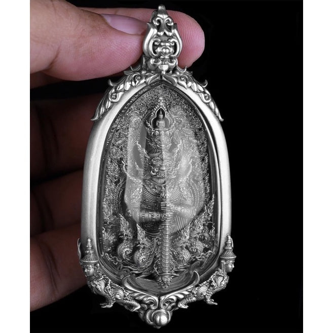 Vessuwanno amulet coin for wealth featuring intricate detailing and a protective design