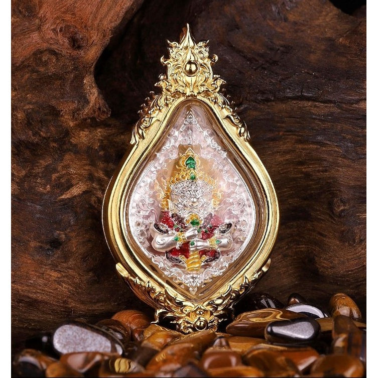 Vesuvanno Yak Lek Amulet for Protection - Bronze with Silver and Enamel Coating by Luang Pho Wijit Anuchato, Buddhist Practice Center, Nakhon Pathom Default Title