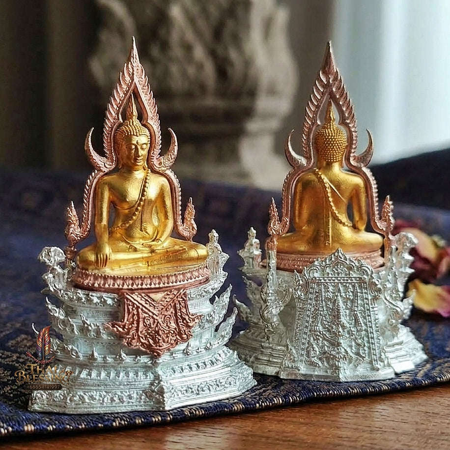 Victorious Status Elevation & Celestial Abundance Somdet Phra Phutta Chinnarat Luen Thana High-Relief 3K Tri-Color Gold-Plated Bronze