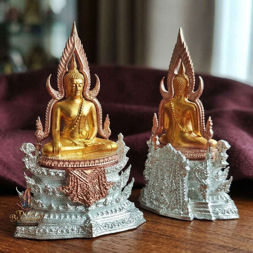 Victorious Status Elevation & Celestial Abundance Somdet Phra Phutta Chinnarat Luen Thana High-Relief 3K Tri-Color Gold-Plated Bronze