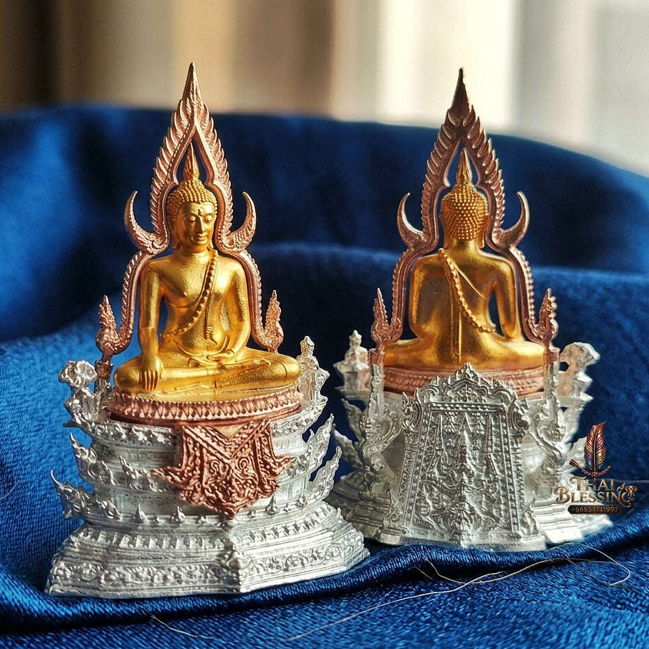 Victorious Status Elevation & Celestial Abundance Somdet Phra Phutta Chinnarat Luen Thana High-Relief 3K Tri-Color Gold-Plated Bronze