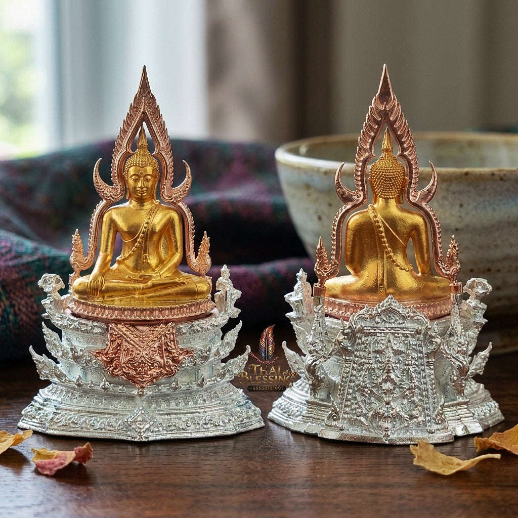 Victorious Status Elevation & Celestial Abundance Somdet Phra Phutta Chinnarat Luen Thana High-Relief 3K Tri-Color Gold-Plated Bronze