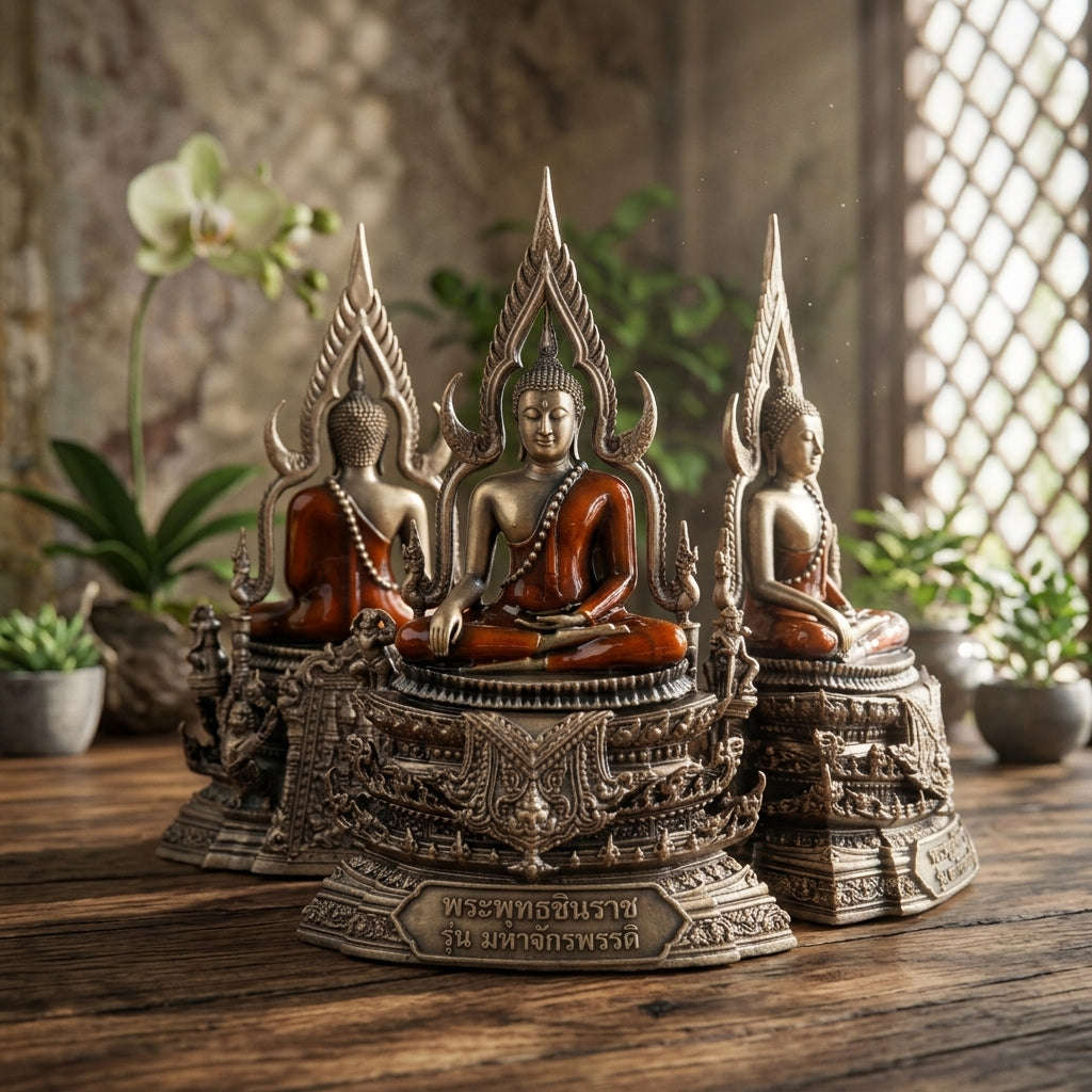 Victorious Status Elevation & Celestial Shielding Somdet Phra Phutta Chinnarat Luen Thana High-Relief Bronze Satin Finish Yellow Robe Enameling Edition