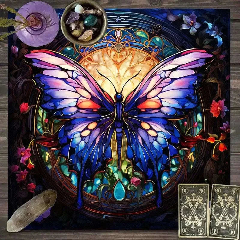 🃏 VIKAMA Star, Moon & Butterfly Tarot Tablecloth – Mysterious Dust-Proof Desk Mat for Tarot Readings, Card Games & Enchanted Home Decoration YLB-668