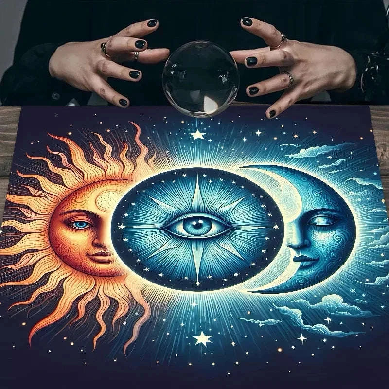 🃏VIKAMA Sun & Moon Tarot Tablecloth – Black Floral Altar Cloth for Tarot Divination, Meditation & Holiday Spiritual Decor