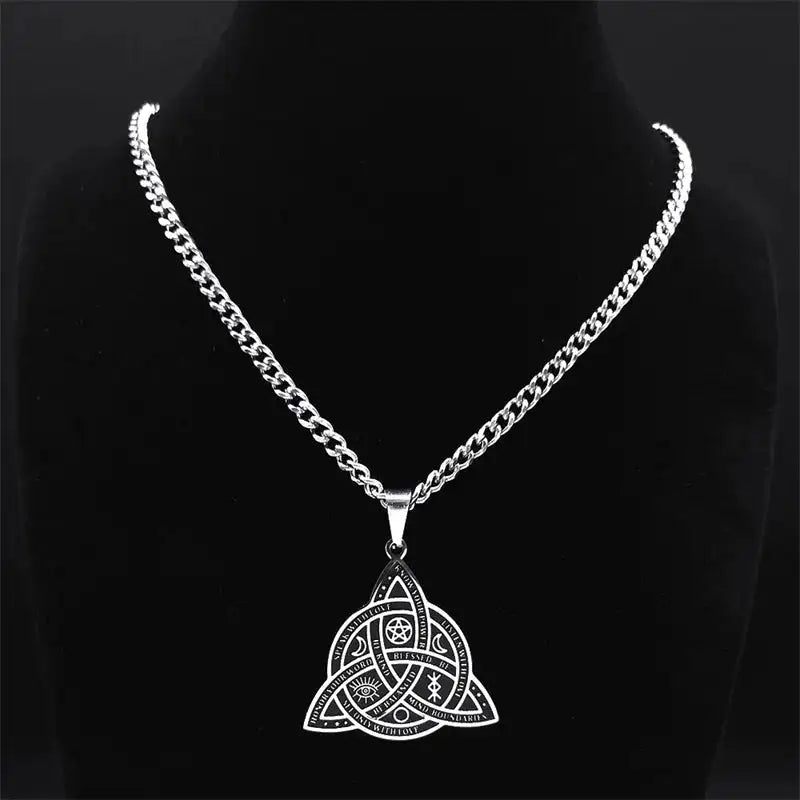 🛡️ Viking Witch Celtic Knot Pendant Necklace – Durable Stainless Steel Odin Gothic Amulet Protection & Mystical Symbol Nudo de Bruja Knot Design Men’s and Women’s Chain