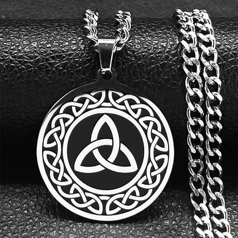 🛡️ Viking Witch Celtic Knot Pendant Necklace – Durable Stainless Steel Odin Gothic Amulet Protection & Mystical Symbol Nudo de Bruja Knot Design Men’s and Women’s Chain X 50cm CS SR