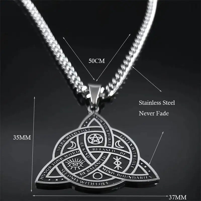 🛡️ Viking Witch Celtic Knot Pendant Necklace – Durable Stainless Steel Odin Gothic Amulet Protection & Mystical Symbol Nudo de Bruja Knot Design Men’s and Women’s Chain