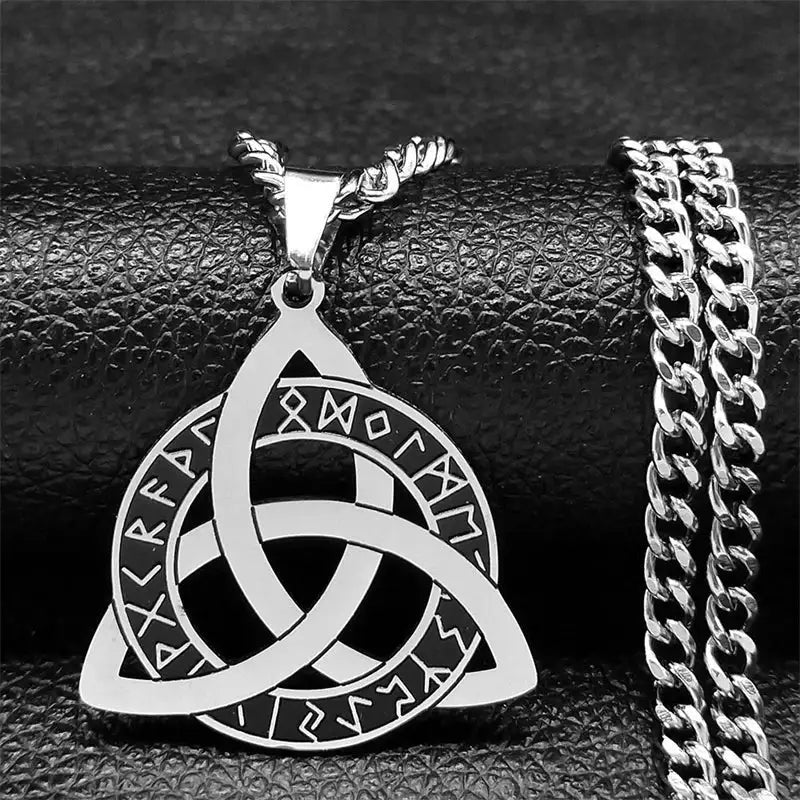 🛡️ Viking Witch Celtic Knot Pendant Necklace – Durable Stainless Steel Odin Gothic Amulet Protection & Mystical Symbol Nudo de Bruja Knot Design Men’s and Women’s Chain C 50cm CS SR