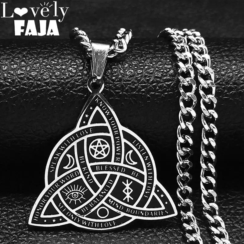 🛡️ Viking Witch Celtic Knot Pendant Necklace – Durable Stainless Steel Odin Gothic Amulet Protection & Mystical Symbol Nudo de Bruja Knot Design Men’s and Women’s Chain