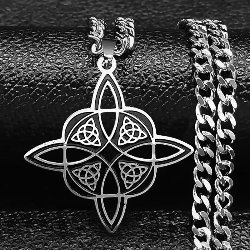 🛡️ Viking Witch Celtic Knot Pendant Necklace – Durable Stainless Steel Odin Gothic Amulet Protection & Mystical Symbol Nudo de Bruja Knot Design Men’s and Women’s Chain J 50cm CS SR