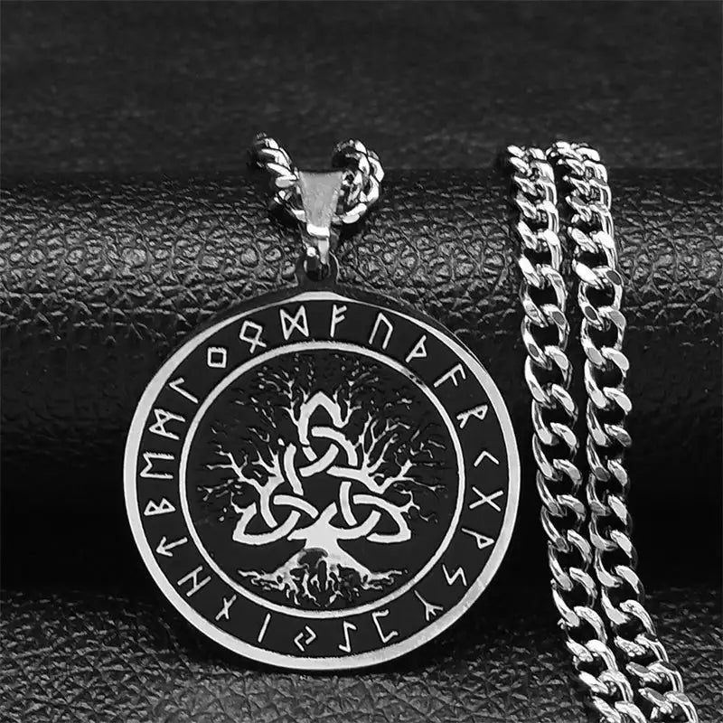 🛡️ Viking Witch Celtic Knot Pendant Necklace – Durable Stainless Steel Odin Gothic Amulet Protection & Mystical Symbol Nudo de Bruja Knot Design Men’s and Women’s Chain L 50cm CS SR