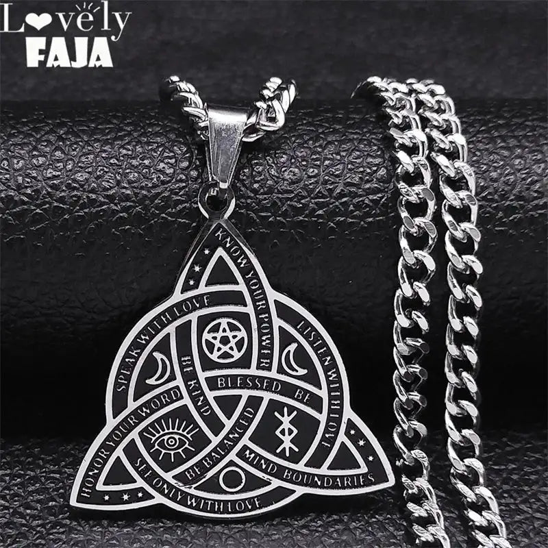 🛡️ Viking Witch Celtic Knot Pendant Necklace – Durable Stainless Steel Odin Gothic Amulet Protection & Mystical Symbol Nudo de Bruja Knot Design Men’s and Women’s Chain