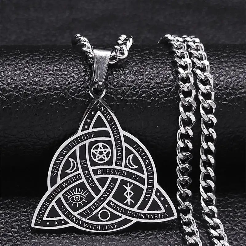 🛡️ Viking Witch Celtic Knot Pendant Necklace – Durable Stainless Steel Odin Gothic Amulet Protection & Mystical Symbol Nudo de Bruja Knot Design Men’s and Women’s Chain A 50cm CS SR