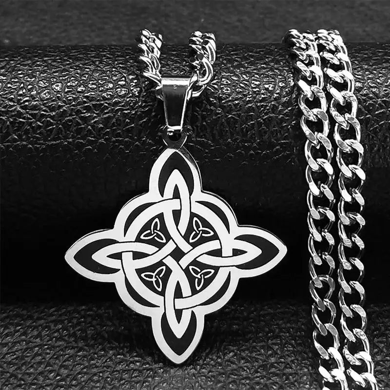 🛡️ Viking Witch Celtic Knot Pendant Necklace – Durable Stainless Steel Odin Gothic Amulet Protection & Mystical Symbol Nudo de Bruja Knot Design Men’s and Women’s Chain W 50cm CS SR