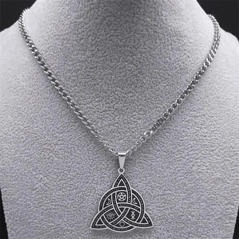 🛡️ Viking Witch Celtic Knot Pendant Necklace – Durable Stainless Steel Odin Gothic Amulet Protection & Mystical Symbol Nudo de Bruja Knot Design Men’s and Women’s Chain