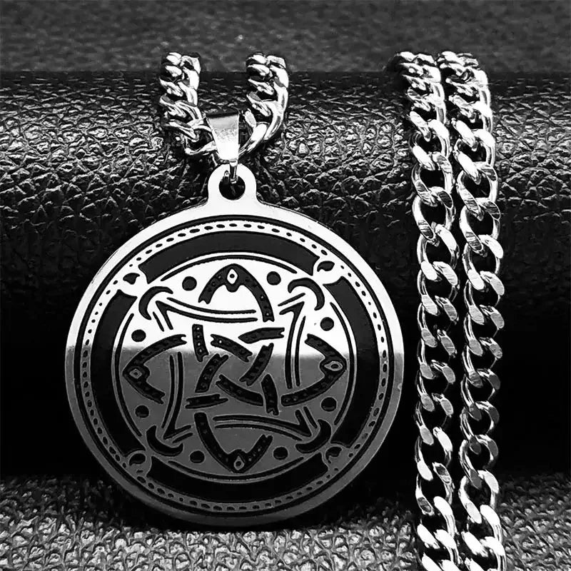 🛡️ Viking Witch Celtic Knot Pendant Necklace – Durable Stainless Steel Odin Gothic Amulet Protection & Mystical Symbol Nudo de Bruja Knot Design Men’s and Women’s Chain P 50cm CS SR