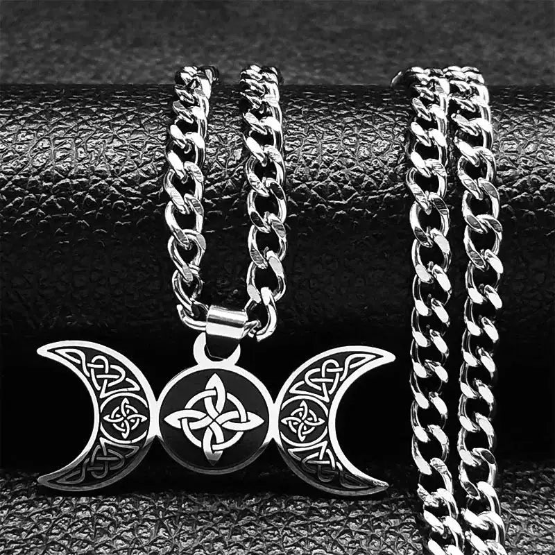 🛡️ Viking Witch Celtic Knot Pendant Necklace – Durable Stainless Steel Odin Gothic Amulet Protection & Mystical Symbol Nudo de Bruja Knot Design Men’s and Women’s Chain V 50cm CS SR