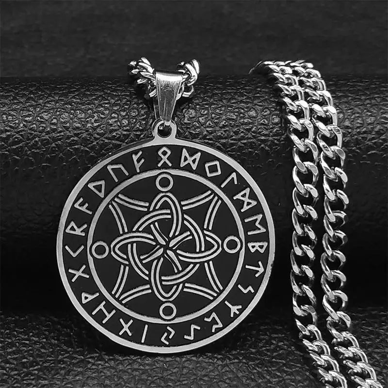 🛡️ Viking Witch Celtic Knot Pendant Necklace – Durable Stainless Steel Odin Gothic Amulet Protection & Mystical Symbol Nudo de Bruja Knot Design Men’s and Women’s Chain Q 50cm CS SR