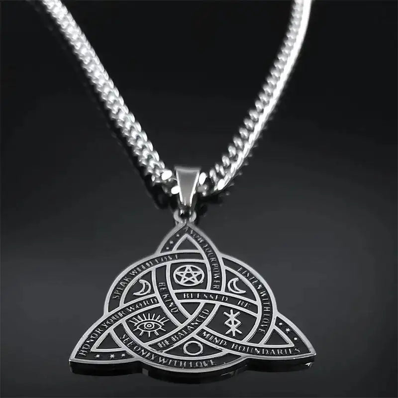 🛡️ Viking Witch Celtic Knot Pendant Necklace – Durable Stainless Steel Odin Gothic Amulet Protection & Mystical Symbol Nudo de Bruja Knot Design Men’s and Women’s Chain