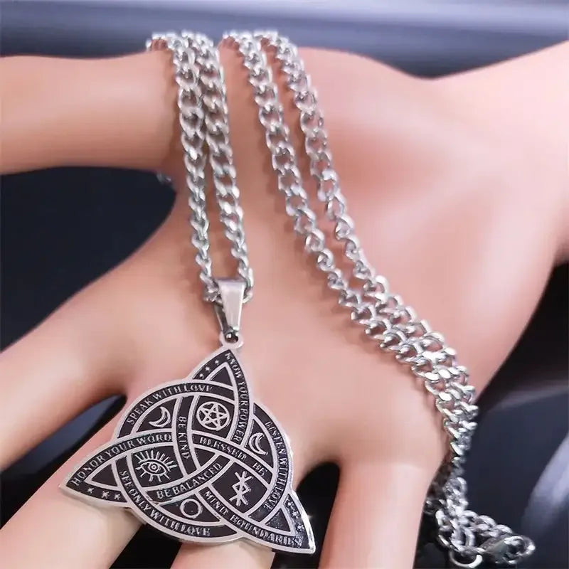 🛡️ Viking Witch Celtic Knot Pendant Necklace – Durable Stainless Steel Odin Gothic Amulet Protection & Mystical Symbol Nudo de Bruja Knot Design Men’s and Women’s Chain