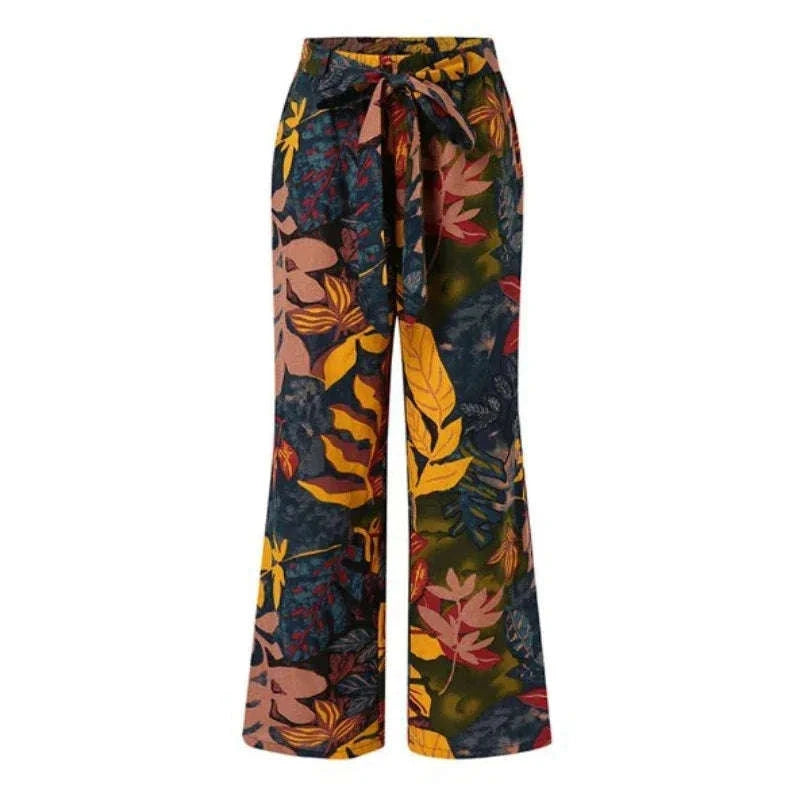 Vintage Floral Wide Leg Pants for Women – Casual Spring and Autumn Pantalones